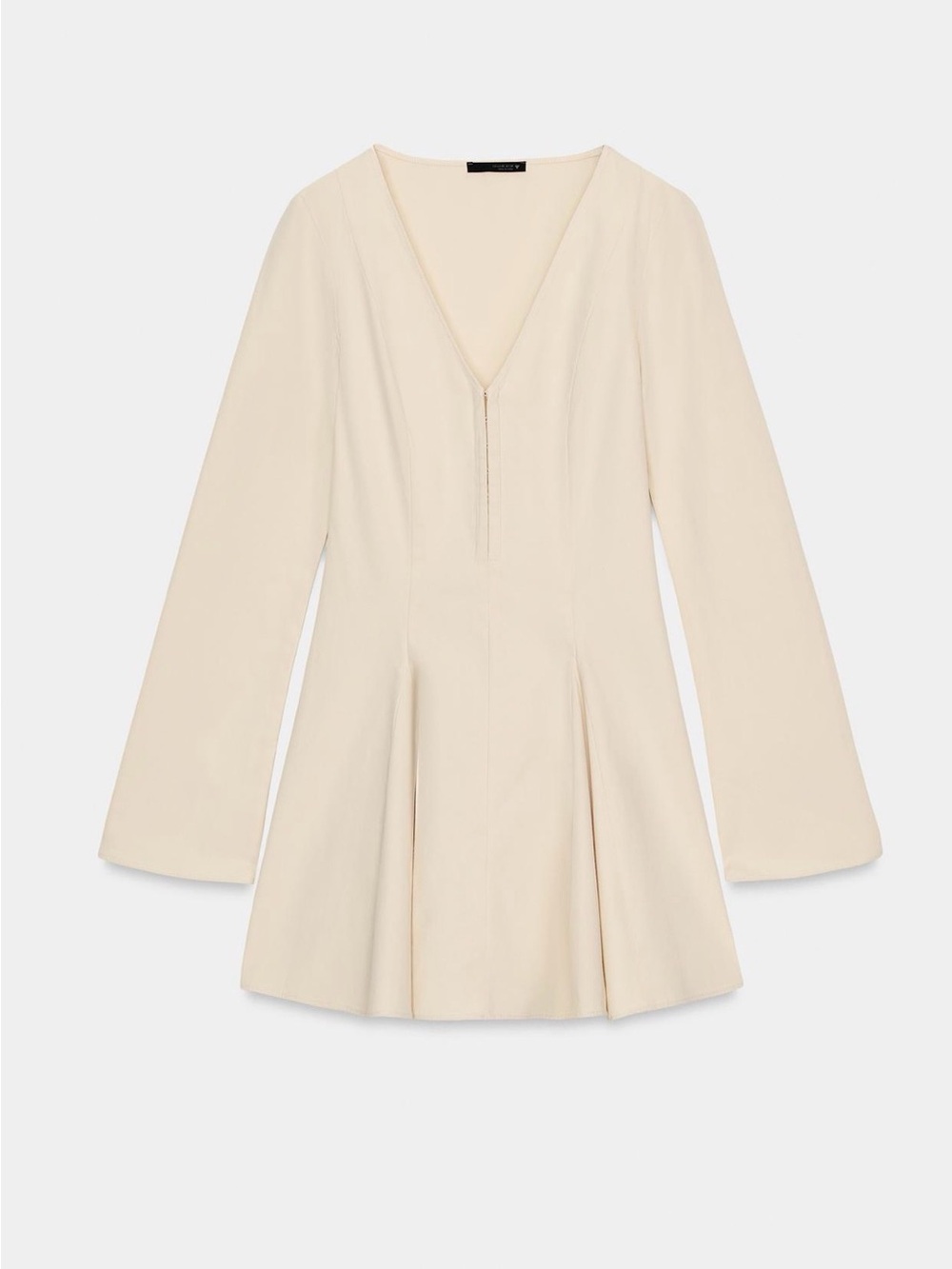 Zara Cream V‑Neck Long Sleeve Flared Mini Dress